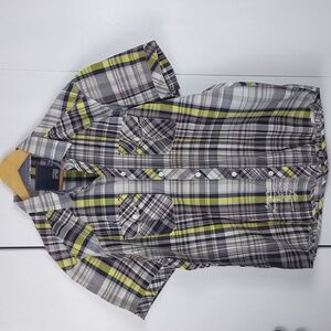 Jack & Jones Gray/Yellow Plaid Shirt Pockets Buttondown Short sleeve Preppy S.XL